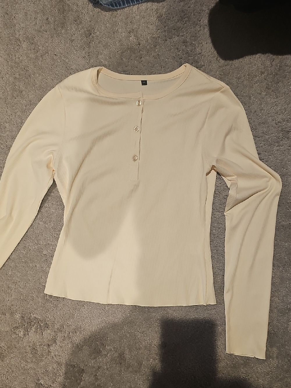 Brand New - Women’s Long-Sleeve Ribbed Henley Top - Cream